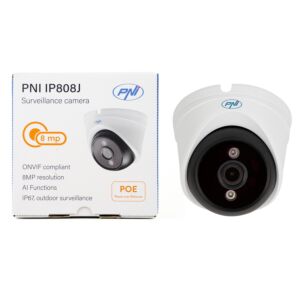 Video monitorovací kamera PNI IP808J, POE, 8MP, černé světlo, 2,8mm objektiv, pro venkovní použití, bílá