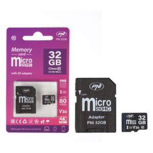 Paměťová karta MicroSD PNI 32GB s adaptérem SD, Class 10, 80 Mb/s, V30