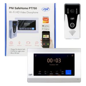 Chytrý video interkom PNI SafeHome PT750 WiFi HD, P2P, vnitřní monitor, vyhrazená aplikace Tuya Smart, integrace do