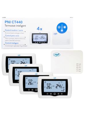 Chytrý termostat PNI CT440 bezdrátový, s WiFi, ovládání 4 zón přes internet, pro teplárny, čerpadla, elektro