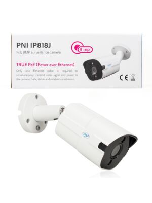 Video monitorovací kamera PNI IP818J, POE, bullet 8MP, černé světlo, 2,8mm čočka, pro venkovní použití, bílá