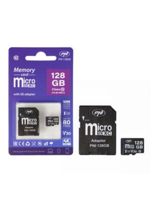 Paměťová karta MicroSD PNI 128GB s adaptérem SD, Class 10, 80 Mb/s, V30