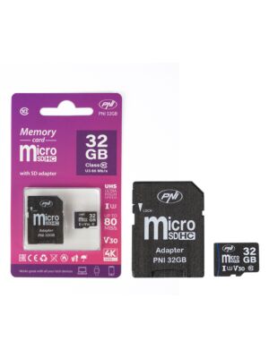 Paměťová karta MicroSD PNI 32GB s adaptérem SD, Class 10, 80 Mb/s, V30